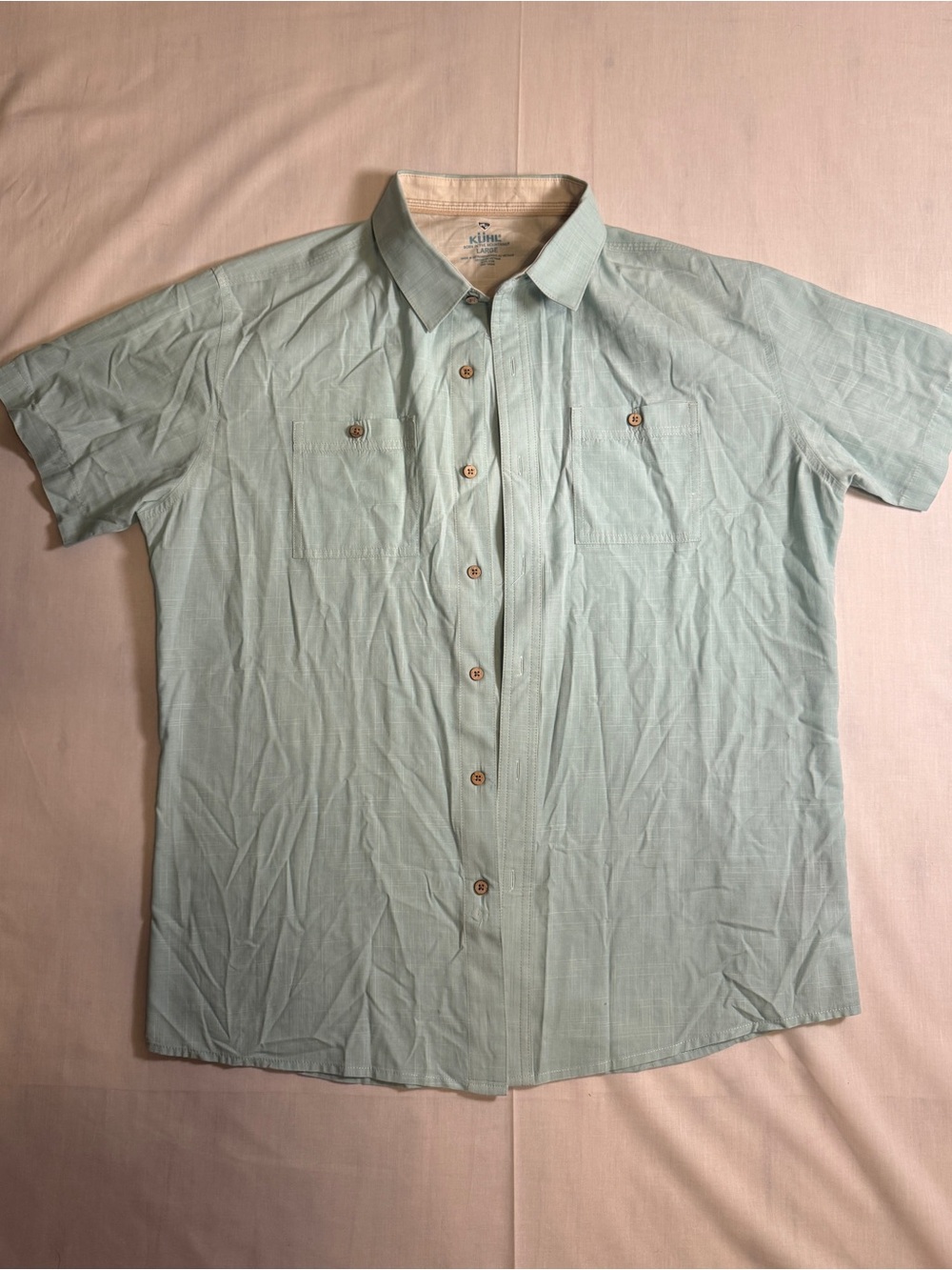 KUHL Shirt Mens Large Mint Green Short Sleeve Button Down Hiking Trail Outdoor